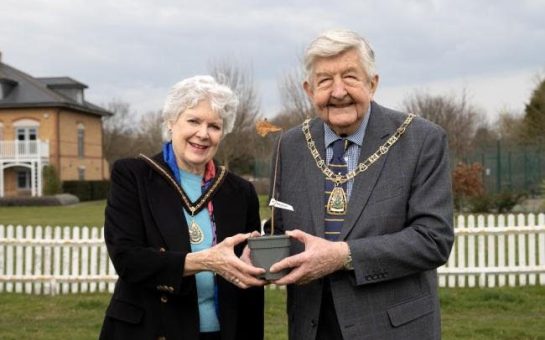 The Mayor of Bromley holding the first of the Platinum Jubilee trees