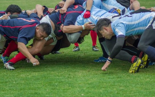 two teams contest a scrum