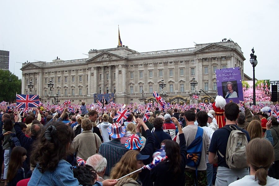 Crowds outside Buckingham Palace for the 2012 Jubilee celebrations.