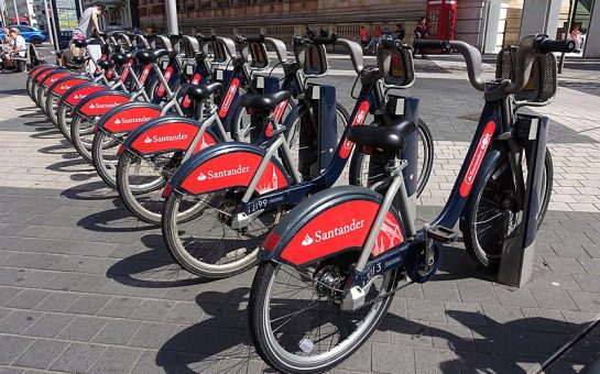 a row of santander cycles