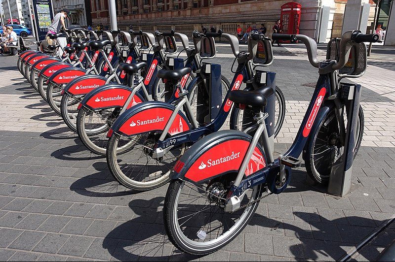 a row of santander cycles