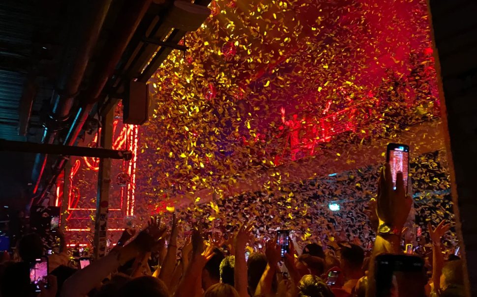 Confetti being fired inside Printworks