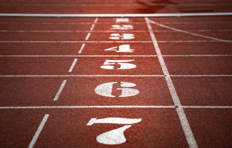 The starting numbers for a running track