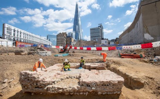 Workers on the Liberty of Southwark site, where they discovered a rare Roman mausoleum.