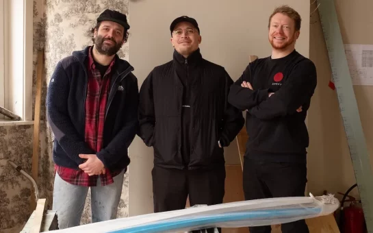 The Kerfield Arms team: Adam Symonds, Jay Styler, and Rob Tecwyn standing together, smiling at the pub.