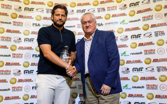 Barnet assistant manager Connor Smith accepted the Sports Development Ground Manager of the Year award on Dean Brennan's behalf