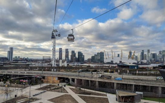A photo of the cable cars in Greenwich, London.