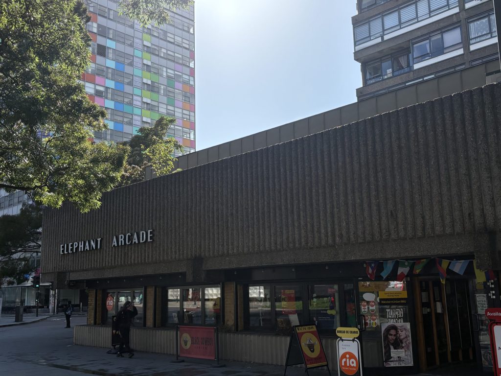 Elephant Arcade across from Skipton House, where Black Cowboy Coffee is located.