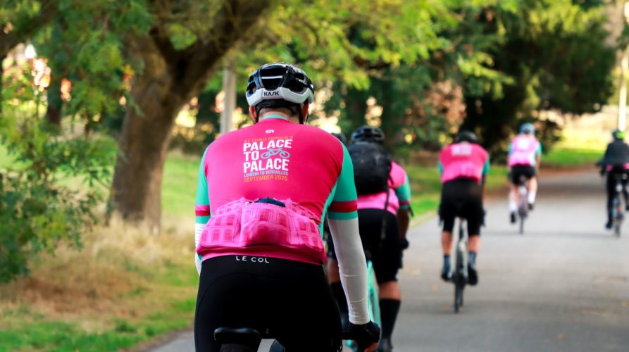 Cyclists riding to Paris in St Christopher's palace to palace bike ride 2025