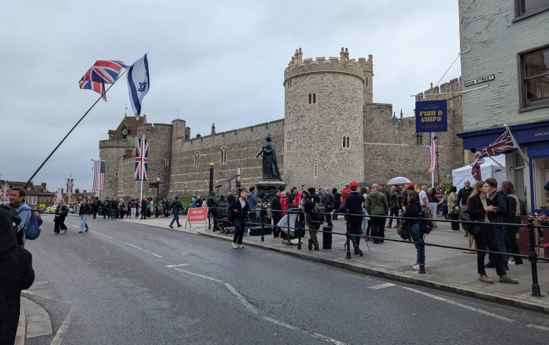 Windsor Castle with Trump supporters milling around