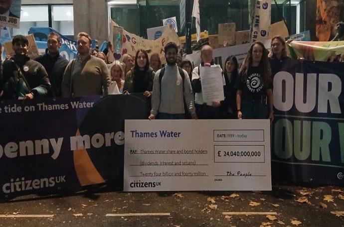 Protesters from London Citizens gathered outside DEFRA to protest against Thames Water. Photo Taken by Jonny Singh