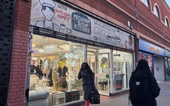 Billboard Furniture's new shop replacing Peckaham Soup kitchen, with PSK's signage still hanging.