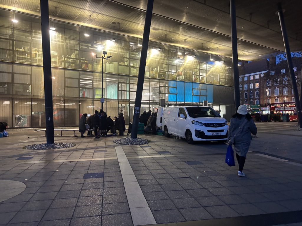 Peckham Soup Kitchen's van outside Peckham Library.