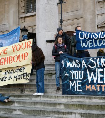Churchgoers hold Nativity service on Trafalgar Square before Tommy Robinson's Christmas carols event