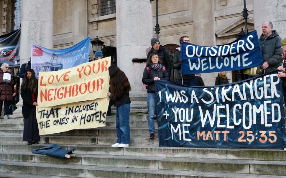Churchgoers hold Nativity service on Trafalgar Square before Tommy Robinson's Christmas carols event