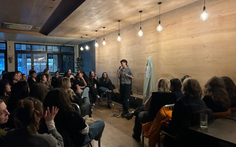 Queer Comedy Social founder and comedian Caz Thorpe performing her set at Damsel collective.