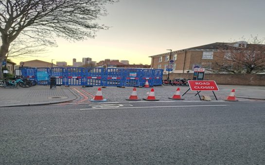 road closure blocks with cones
