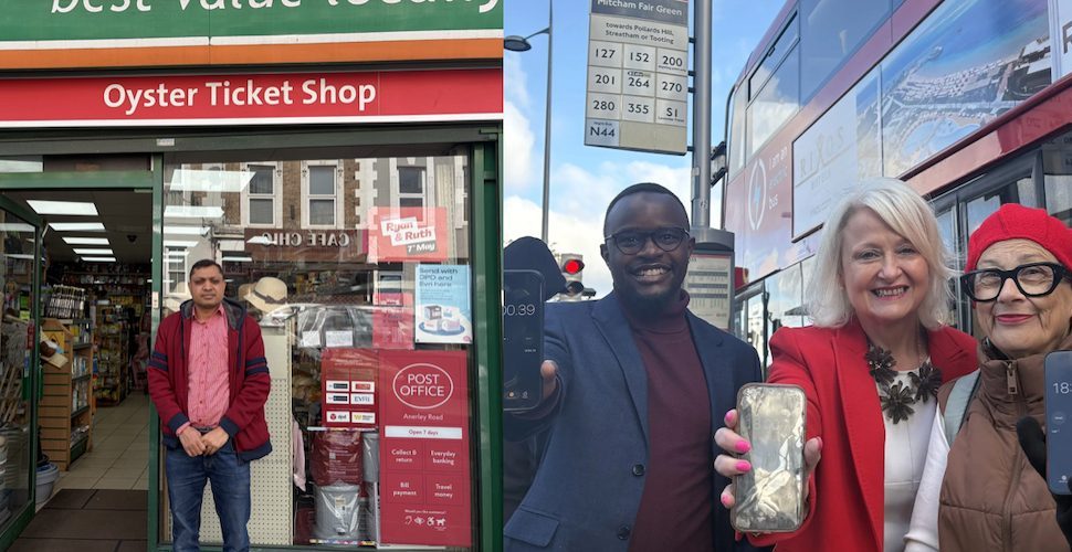 Image of shop owner and Labour members