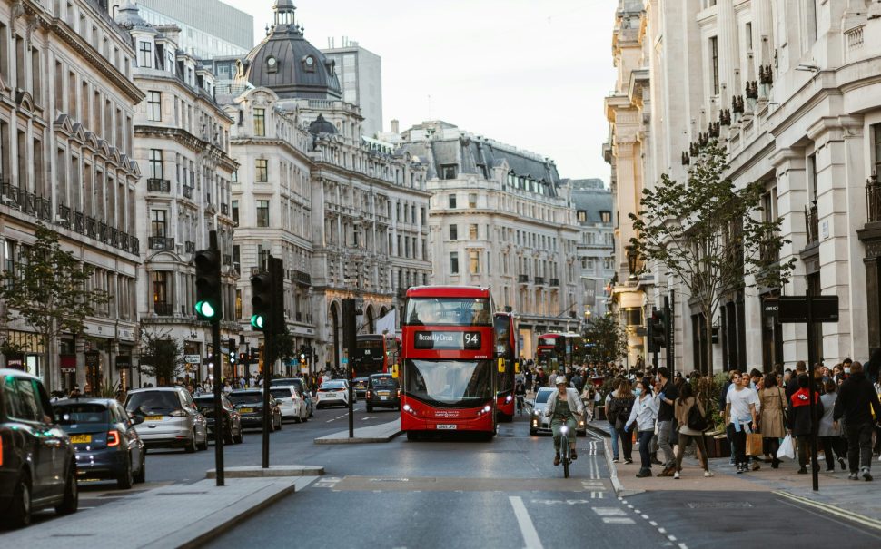 bus driving through london