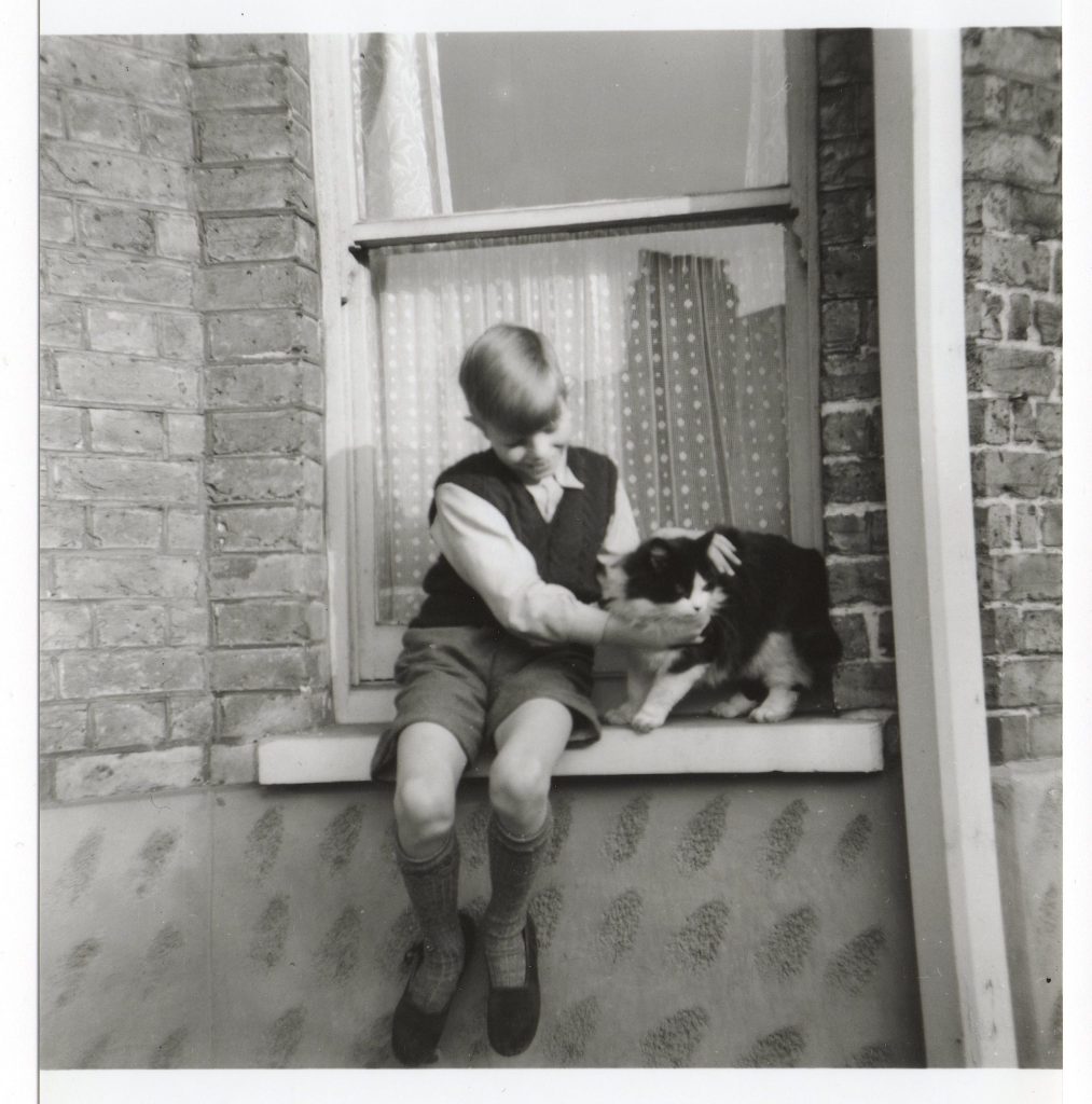 Photo Credit: David Bowie Estate. David Bowie with cat. Photo Credit: David Bowie Estate. David Bowie with cat.