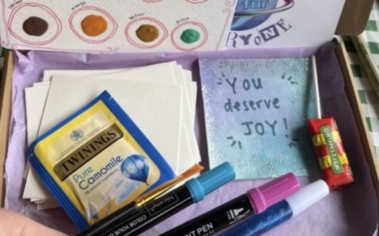 The open contents of a Slowcial Life craft kit