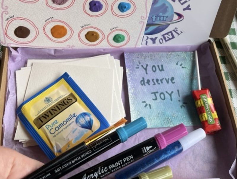 The open contents of a Slowcial Life craft kit