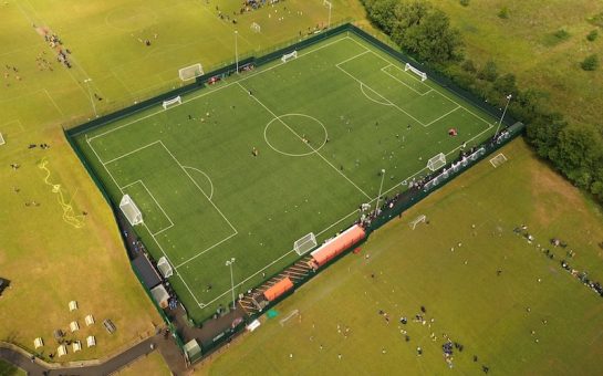 An aerial view of a football pitch