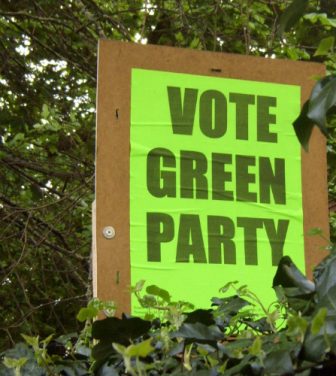Green party campaign placard.