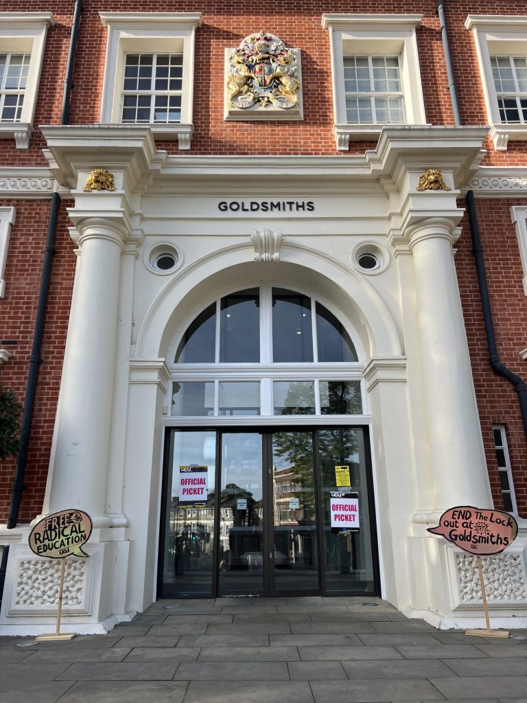Picket line at Goldsmiths University entrance