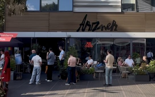People queuing outside the front of the Arzner Cinema.