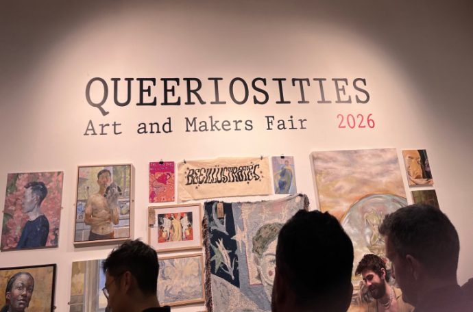 A crowd gathers in front of the opening of Queeriosities Art and Makers Fair 2026