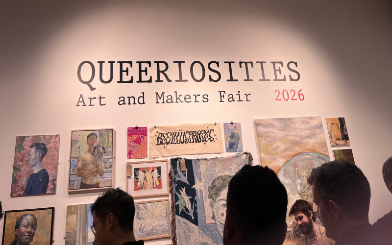 A crowd gathers in front of the opening of Queeriosities Art and Makers Fair 2026